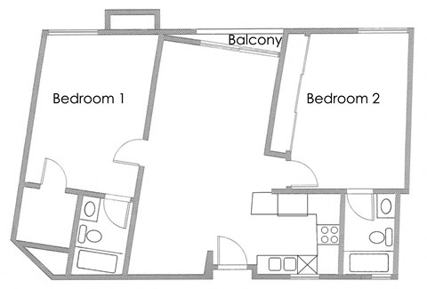 Floor plan for 2 beds, 2 baths, 955 sqft
